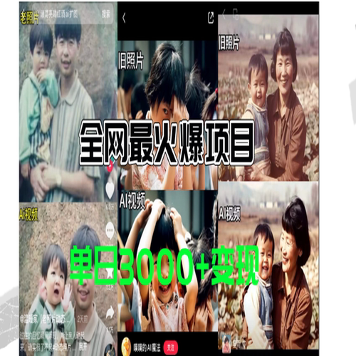 全网爆火的AI让老照片动起来教程，蹭热点日赚3000+内含免费工具