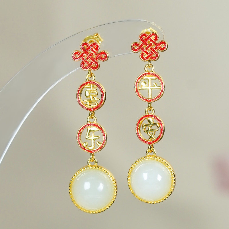 和田玉耳环新中式国风中国结银镶嵌天然和田玉白玉蛋面耳坠耳钉,珠宝/钻石/翡翠,耳饰,淘宝优惠券,粉丝福利购,淘宝优惠卷