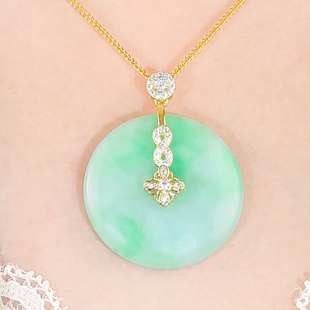 925银镶嵌时尚百搭天然翡翠A货飘阳绿圆牌平安扣单吊坠送礼送爱人