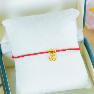 手工编织红绳本命年可爱小猫咪头福字18K金珠子手绳红绳手链