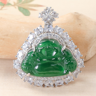 925银镶嵌天然危料翡翠A货精致百搭满锆翡翠白色佛公吊坠节日送礼