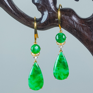 送老婆18K金镶嵌天然翡翠A货气质高级感辣阳绿水滴耳环耳坠耳钩