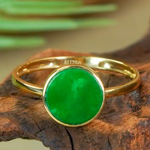 18k金镶嵌天然翡翠戒指A货简约时尚满绿翡翠绿圆牌戒指