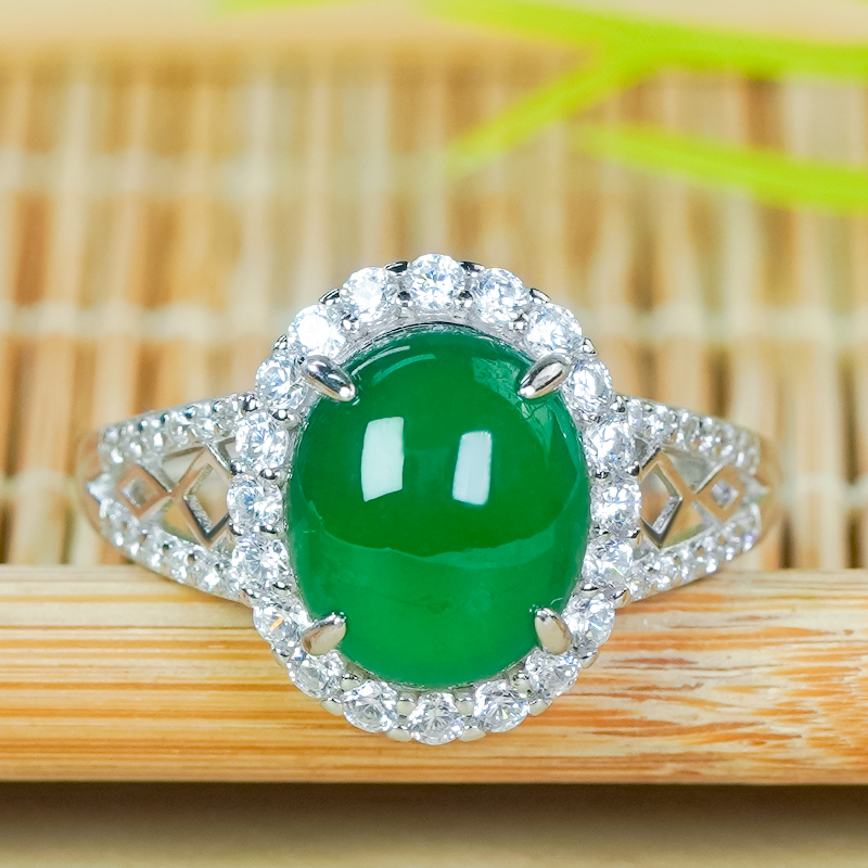 天然翡翠戒指A货满绿蛋面活口戒