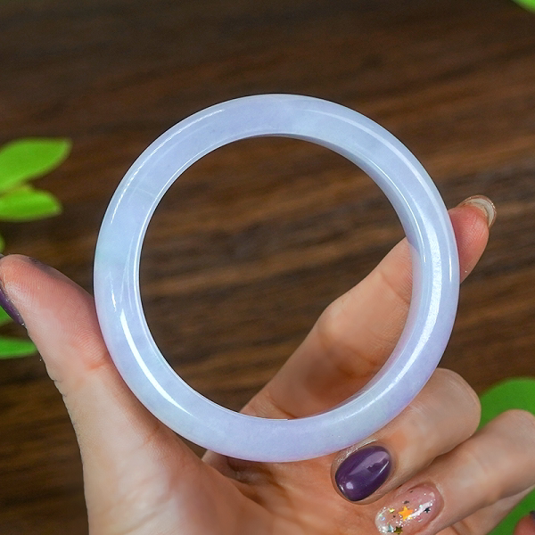 天然翡翠手镯A货新中式古风女款紫翡带绿正圈镯（有裂纹 )