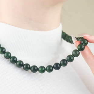 福利款和田玉碧玉珠串项链妈妈链卡约12mm（有黑点，介意慎拍）