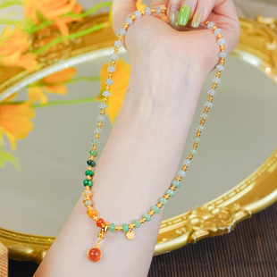 洛丽亚天然翡翠A货银镶嵌精致设计高级感珠子多宝手链项链送礼