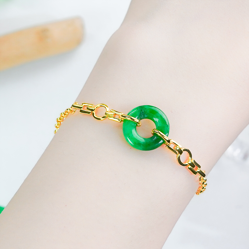 天然翡翠A货满绿平安扣手链