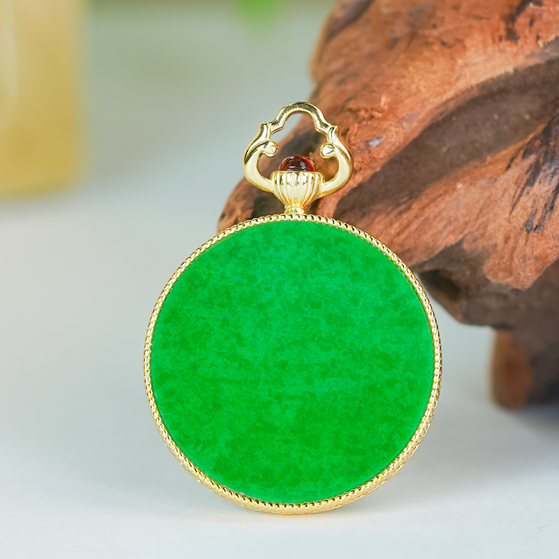 天然翡翠銀鑲嵌時尚簡約風吊墜