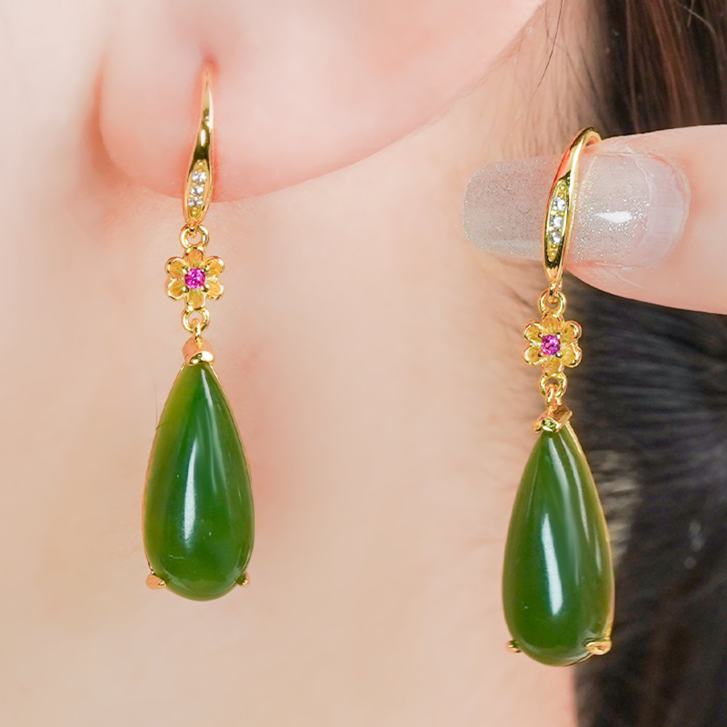 天然和田玉耳环银镶嵌新中式古风梅花设计菠菜绿水滴耳钩耳坠,珠宝/钻石/翡翠,耳饰,淘宝优惠券,粉丝福利购,淘宝优惠卷