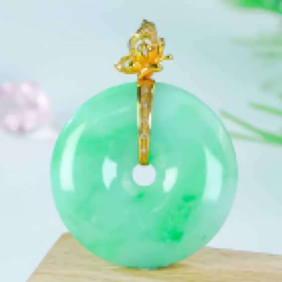 18K金A货翡翠蝴蝶平安扣吊坠
