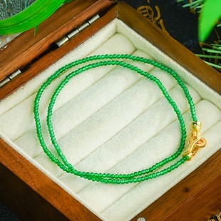 天然翡翠吊坠A货银镶嵌气质轻奢满绿小米珠翡翠万能扣项链（2mm