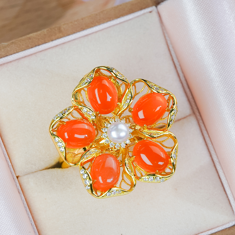 925银镶嵌天然南红吊坠戒指