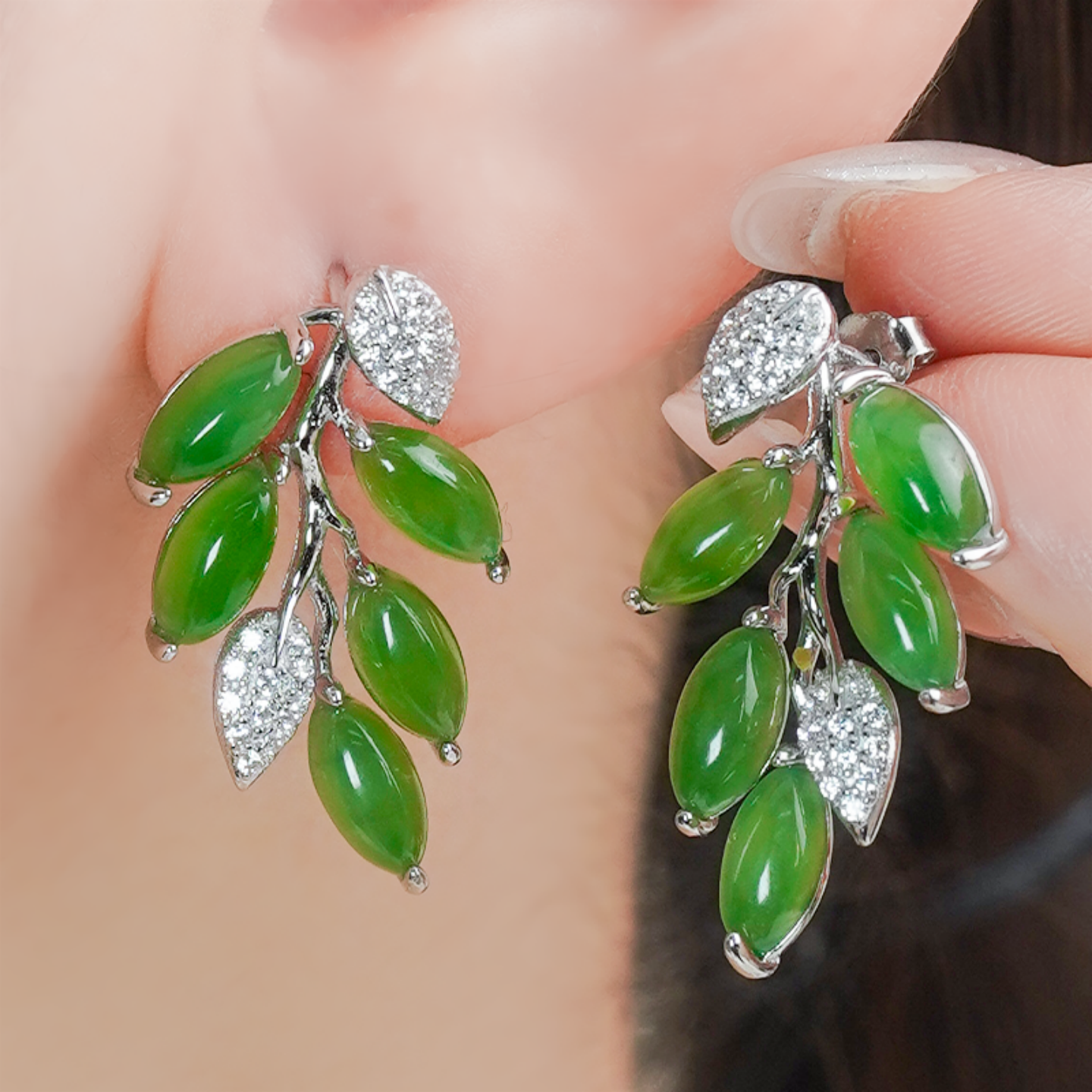 天然和田玉碧玉耳钉银镶嵌时尚简约蛋面叶子耳坠,珠宝/钻石/翡翠,耳饰,淘宝优惠券,粉丝福利购,淘宝优惠卷