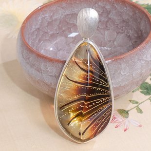 S925银镶吊坠天然蜜蜡琥珀水滴吊坠简约水滴设计感送妈妈送爱人