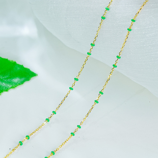 一条绿珠珠925银项链手工链子金色可搭配翡翠玉吊坠（可调节）