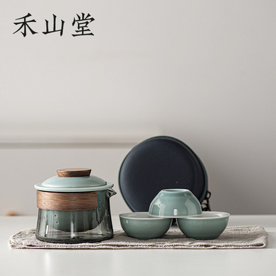 合山堂高级旅行茶具一壶三杯便携式玻璃男女户外饮茶茶壶