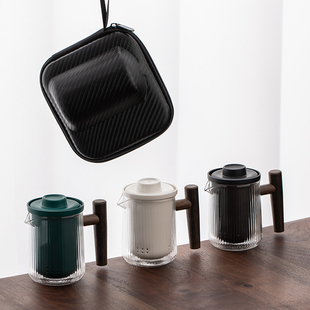 禾山堂旅行茶具套装 便携包一壶四杯玻璃户外露营快客杯 小套定制