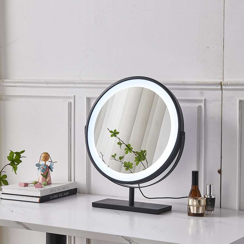 金属网红创意化妆镜 台式led带灯可旋转智能女生家用梳妆公主镜