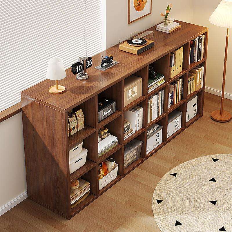 实木书架落地置物架一体靠墙儿童书柜客厅阅读简易收纳组合格子柜