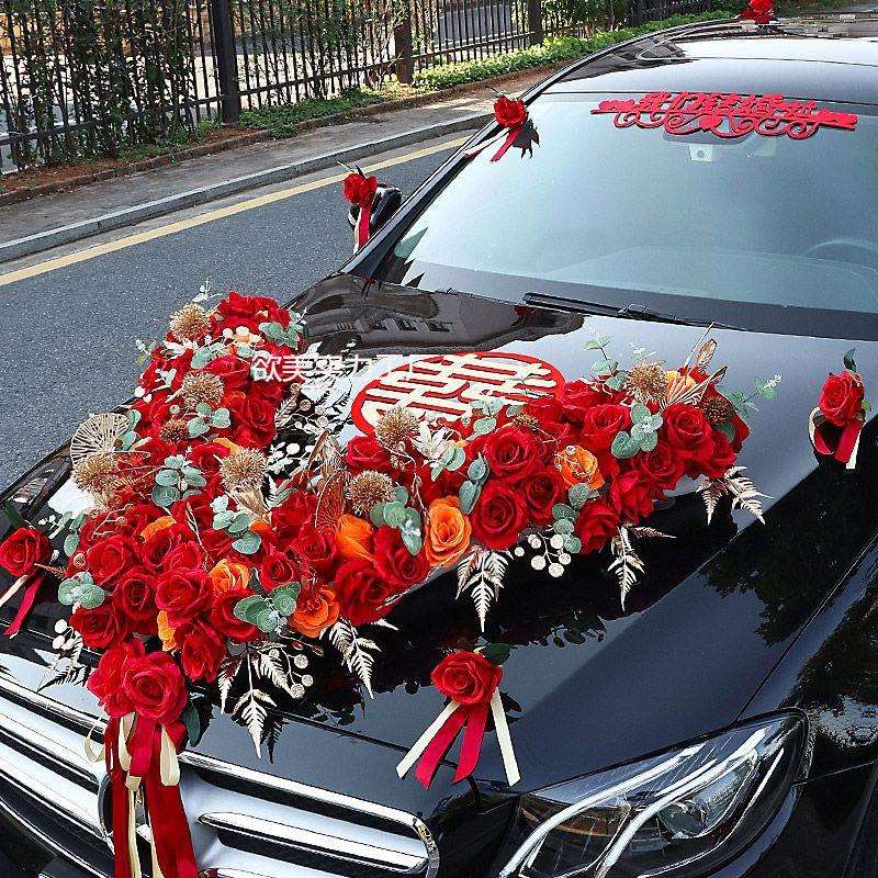 婚车装饰仿真花主车头婚花套装车队布置头车结婚礼花车