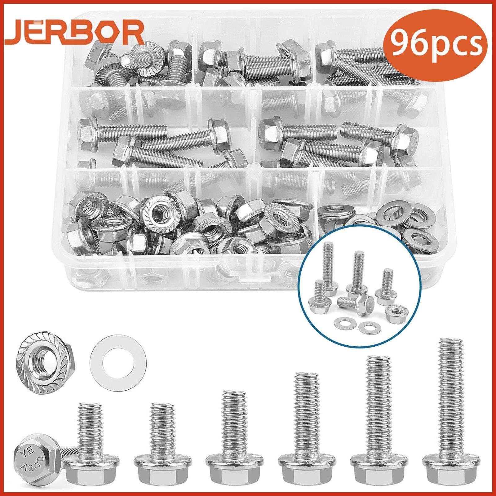 304不锈钢螺丝螺母96pcs盒装法兰外六角螺栓法兰螺母平弹垫组合M8