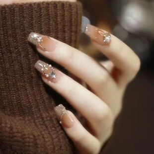 实拍纯手工穿戴甲片手作纯欲轻奢晕染法式爆闪钢珠链条可拆卸甲片