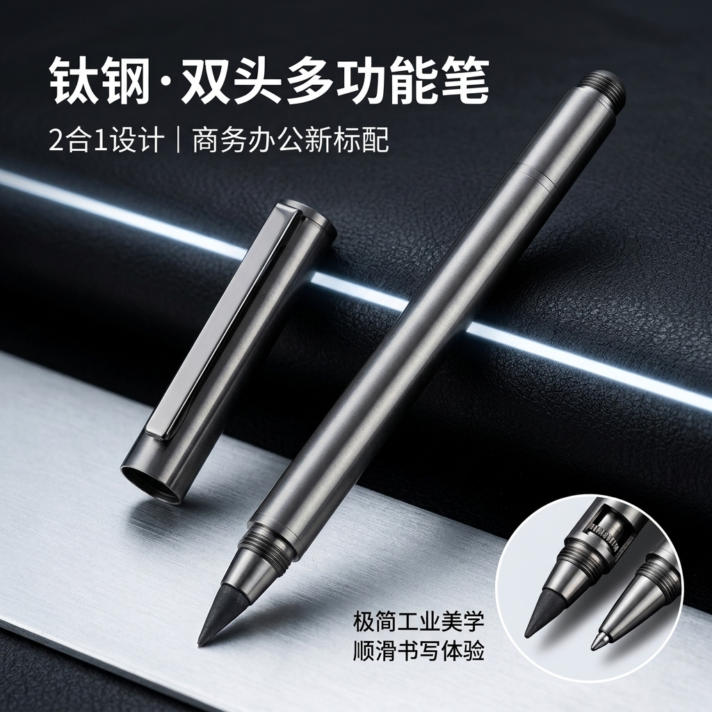 枪灰色金属钛钢签字笔2合1多功能宝珠笔永生墨头签字笔办公用笔