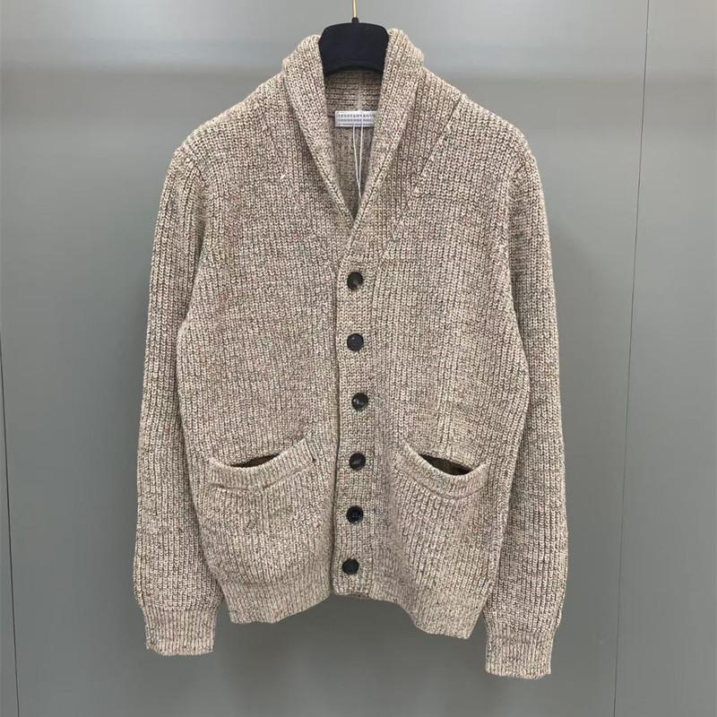 老钱风秋冬翻领单排扣长袖羊毛混纺针织毛衣男高级感休闲宽松开衫