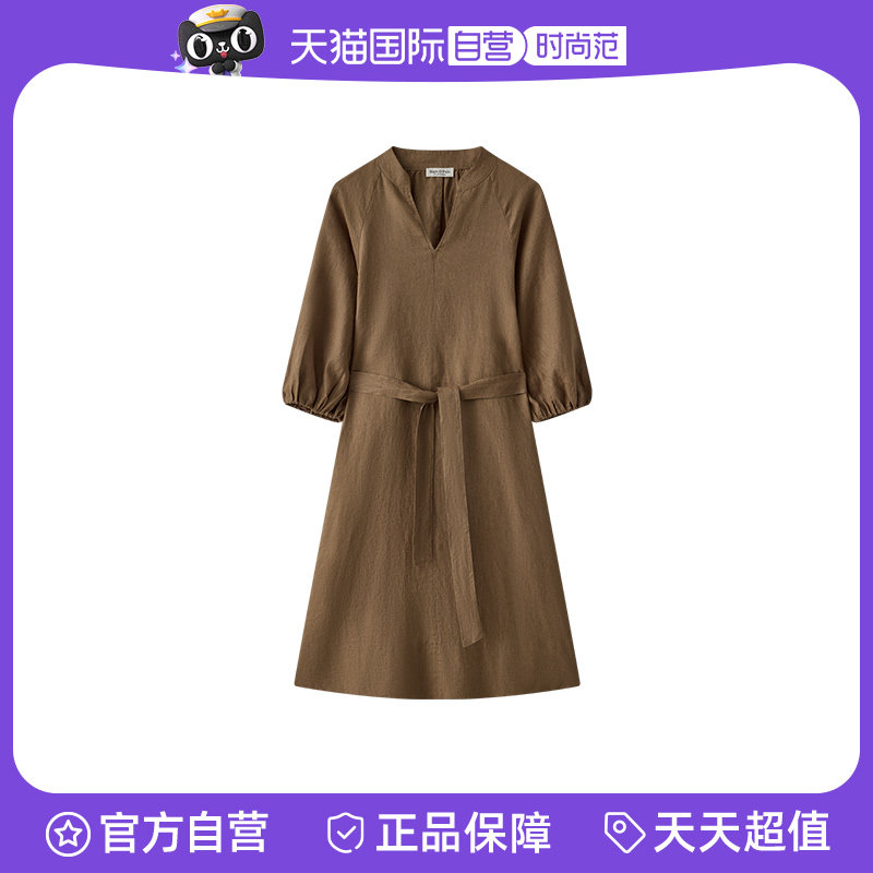 【自营】Marc O'Polo2025夏季新款简约文艺圆V领亚麻蓬蓬袖连衣裙