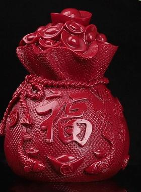 朱砂福袋摆件天然紫金砂车本命年摇钱树聚宝盆新年送礼朱砂钱袋子