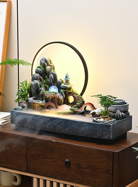 新款假山流水生财摆件客厅玄关办公室风水轮鱼池循环水景开业乔迁