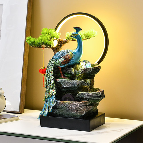 流水摆件客厅孔雀招财