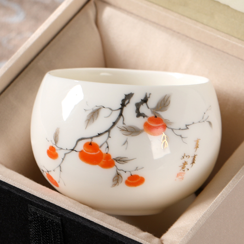 个人品茗主人杯茶盏杯羊脂玉白瓷