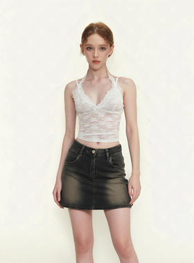 SUREENOUGH蕾丝白色深V背心吊带女夏季交叉绑带