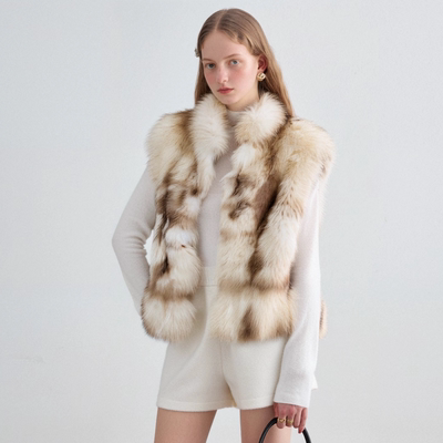 环保狐狸毛中长款皮草马甲女款