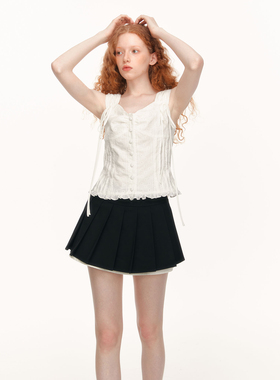 【张淼怡同款正版】SURE ENOUGH原创法式吊带花边白色系带背心女