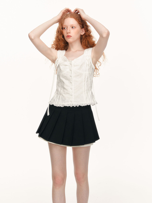 【张淼怡同款正版】SURE ENOUGH原创法式吊带花边白色系带背心女