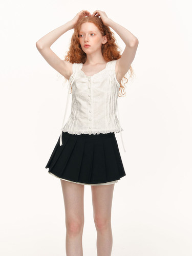 【张淼怡同款正版】SURE ENOUGH原创法式吊带花边白色系带背心女