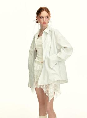 SUREENOUGH原创设计早春夏季蕾丝拼接亮钻宽松条纹衬衫开衫女