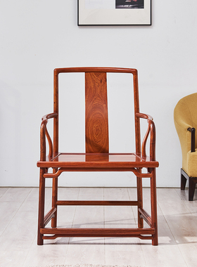 德古红木家具少陵·扇形南官帽椅缅甸黄花梨大果紫檀王世襄主人椅