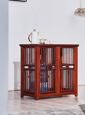 德古红木家具松影·直棂茶橱缅甸黄花梨大果紫檀小书橱茶边柜梳条