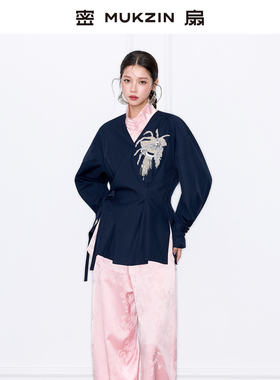 密扇2026年春季新款[破春风]黑金系列小众收腰新中式刺绣上衣外套