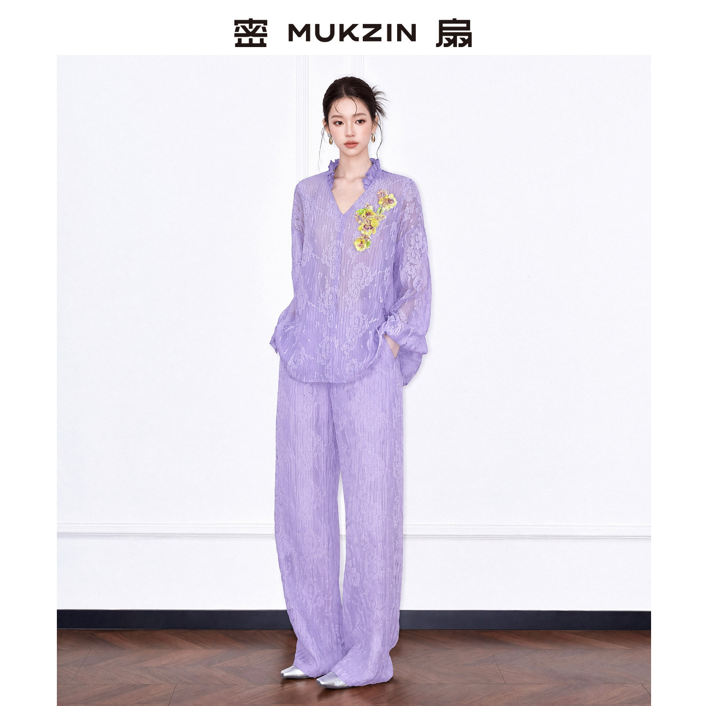 新中式宽松唐装v领衬衫套装图片