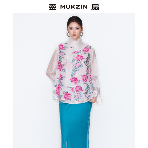 玫瑰印花立领宽松显瘦外搭马甲
