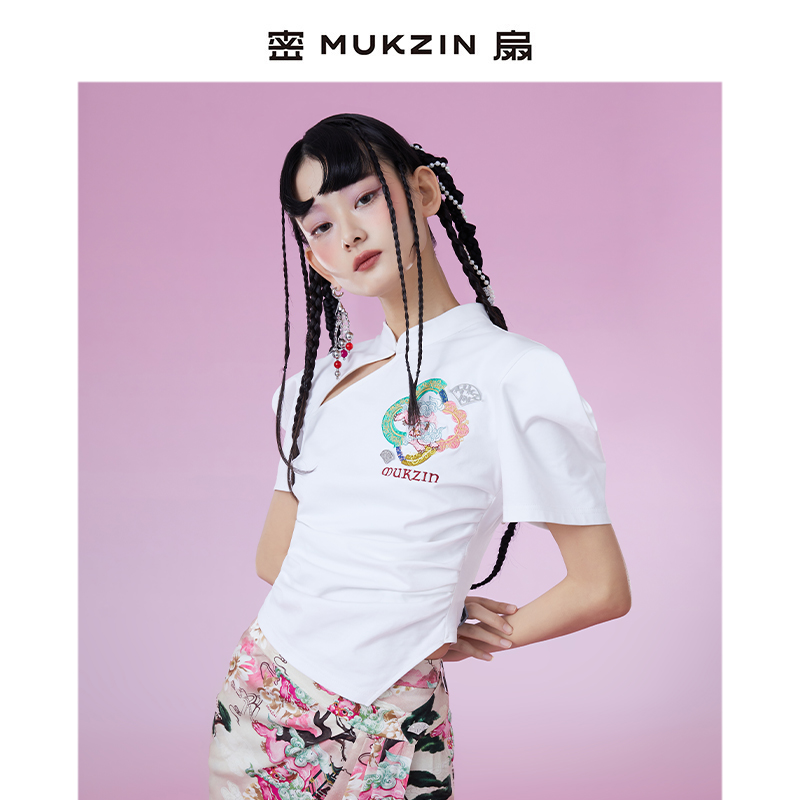 密扇截短式中式T恤上衣女