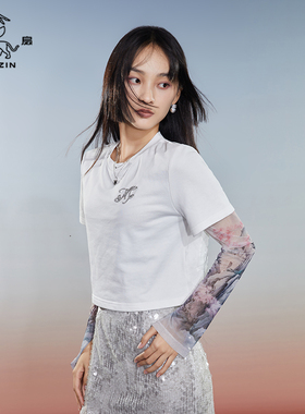 密扇狸尨梦华录系列2024春季新款白色T恤棉感女短袖中式直筒时髦