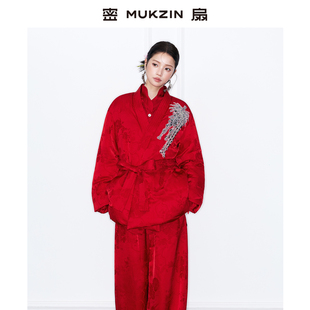 2025冬季新款「醒春拾色」新中式人丝提花新春系列红色刺绣羽绒服