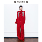 套装 红色新中式 黄龄同款 密扇2025年冬人丝提花高级感百搭衬衫