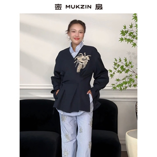 密扇2026年春季新款[破春风]黑金系列小众收腰新中式刺绣上衣外套